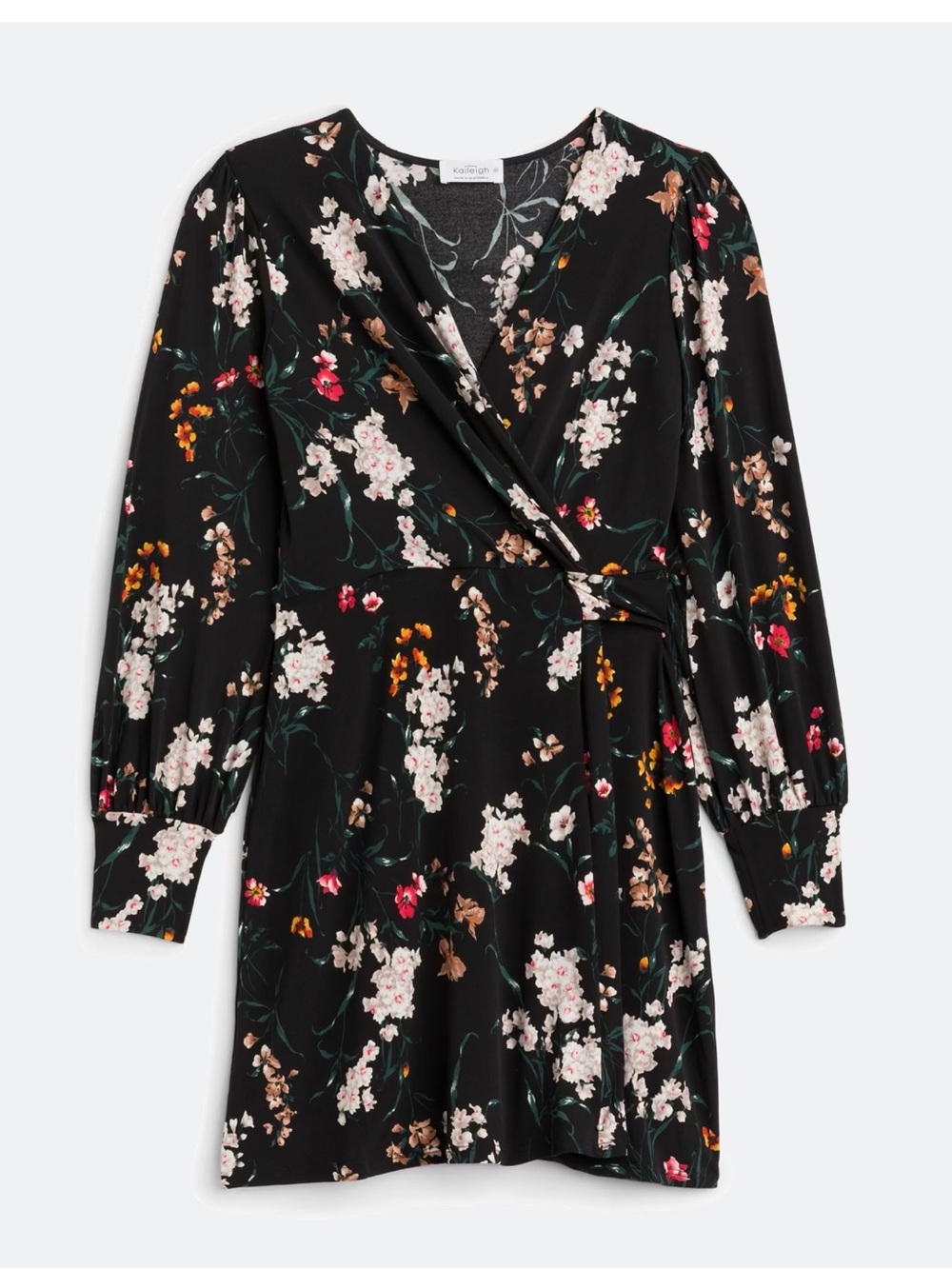 Kaileigh Floral Faux Wrap Dress Black Long Sleeve Petite MP
